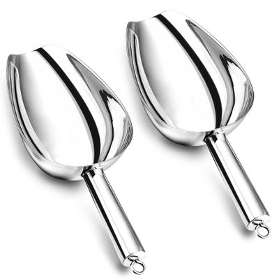 P&P CHEF Food Ice Scoop, Stainless Steel Scoop, Metal Candy Popcorn Flour Utility Scooper for Wedding Party Bar Kitchen Bath, Heavy Duty & Dishwasher Safe, (24oz, 2Pcs)