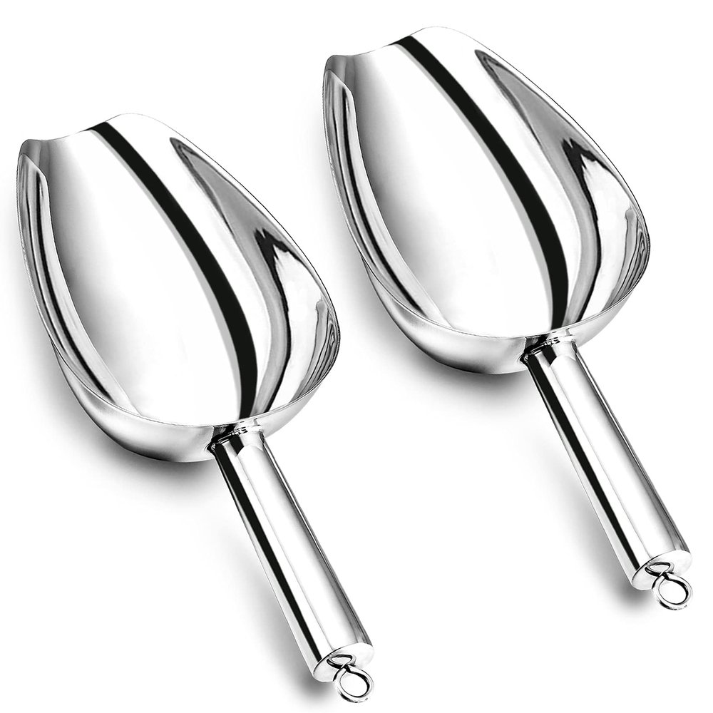 P&P CHEF Food Ice Scoop, Stainless Steel Scoop, Metal Candy Popcorn Flour Utility Scooper for Wedding Party Bar Kitchen Bath, Heavy Duty & Dishwasher Safe, (24oz, 2Pcs)