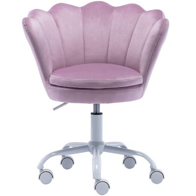 DM Kids Desk Chair Ergonomic Reading Study Adjustable Computer Chair for Students Cute Modern Upholstered Velvet Swivel Rolling Arm Chair with Seashell Back for Girls Bedroom, Purple
