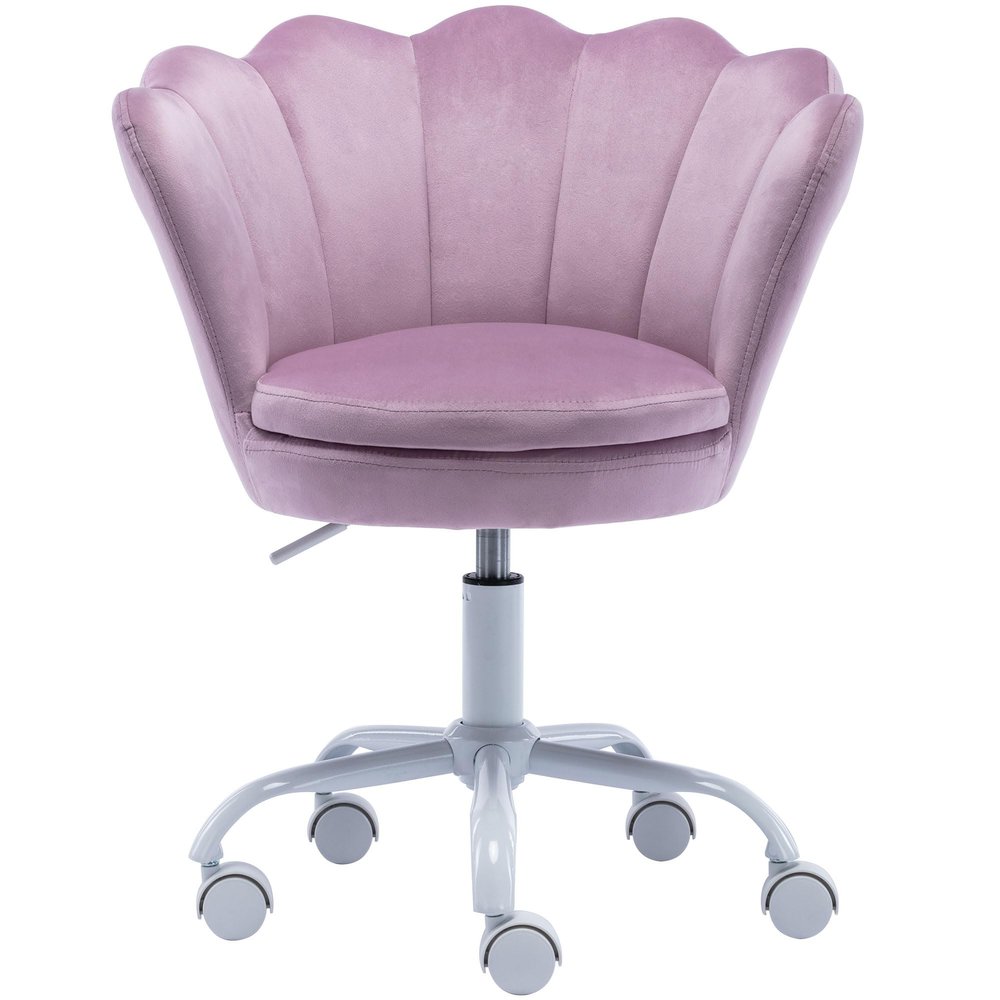 DM Kids Desk Chair Ergonomic Reading Study Adjustable Computer Chair for Students Cute Modern Upholstered Velvet Swivel Rolling Arm Chair with Seashell Back for Girls Bedroom, Purple