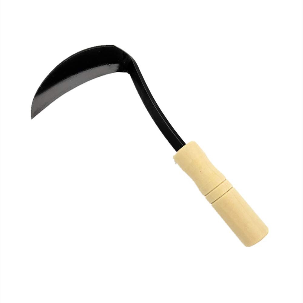 XMRISE Weeding Sickle Reaping Hook Scythe Garden Tools Hand Held with Real Wooden Handle Steel Forged for Weeding Cultivating