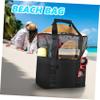 Cabilock Mesh Beach Bag with Exterior Pockets Versatile Tote for Grocery Fitness and Picnic Use Foldable Storage Black for Adventures view 2