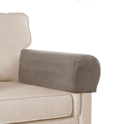 Sofa Arm Covers, Velvet Plush Anti-Slip Couch Armrest Protectors for Sofa, Couch, Chair, Recliner - Set of 2, Taupe