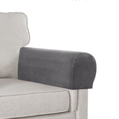 L.VICTEX Sofa Arm Covers - Velvet Plush Anti-Slip Armrest Protectors for Chairs & Sofas, Set of 4, Grey