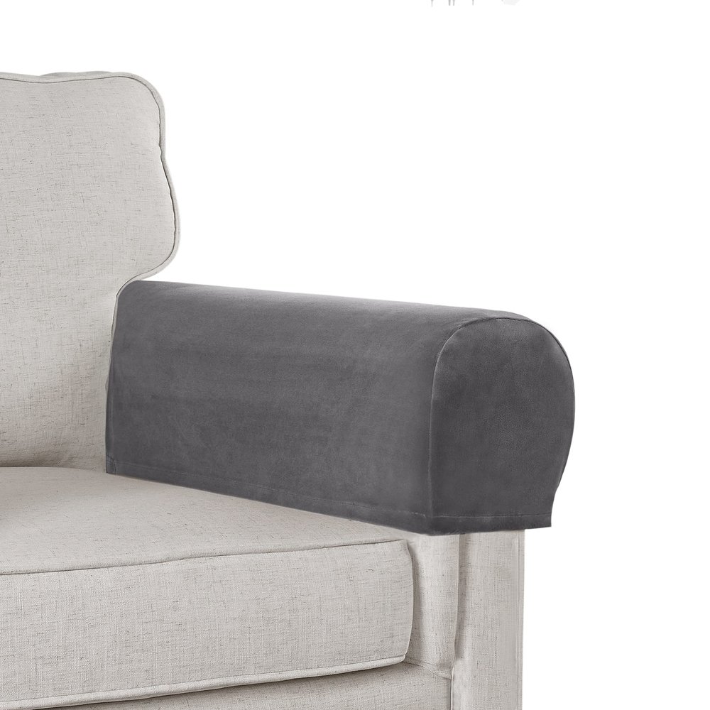 L.VICTEX Sofa Arm Covers - Velvet Plush Anti-Slip Armrest Protectors for Chairs & Sofas, Set of 4, Grey