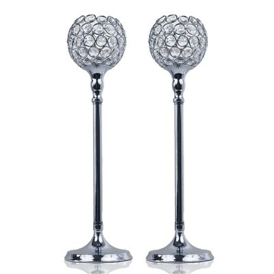 Allgala 16" Crystal Bowl Tealight Votive Decorative Goblet Wine Glass Shaped Candle Holder (2 PK Silver)