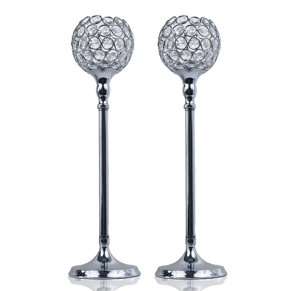 Allgala 16" Crystal Bowl Tealight Votive Decorative Goblet Wine Glass Shaped Candle Holder (2 PK Silver)