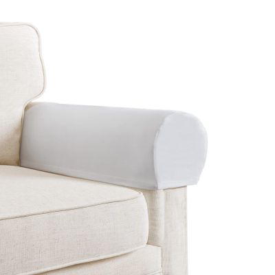 Stretch Velvet Plush Armrest Covers for Chairs and Sofas - Anti-Slip Couch Protector With Sticker - Furniture Arm Cover for Recliner, Set of 2, Off White