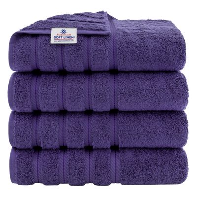 American Soft Linen Luxury 4 Piece Bath Towel Set, 600 GSM 100% Cotton Turkish Bath Towels for Bathroom, 27x54 in Extra Large Bathroom Shower Towels, Purple