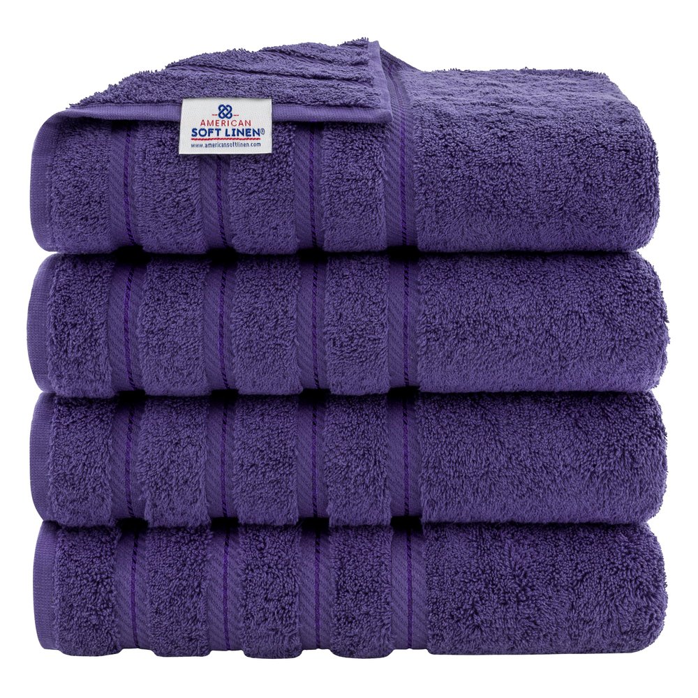 American Soft Linen Luxury 4 Piece Bath Towel Set, 600 GSM 100% Cotton Turkish Bath Towels for Bathroom, 27x54 in Extra Large Bathroom Shower Towels, Purple