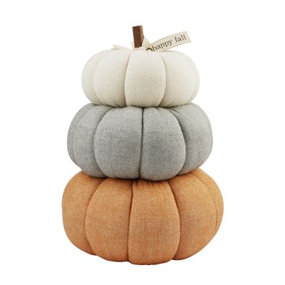 Mud Pie Three Stack Pumpkin Table Sitter, White, Gray, Orange, 15" x 10" Dia