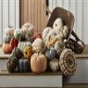 Mud Pie Three Stack Pumpkin Table Sitter, White, Gray, Orange, 15" x 10" Dia view 2