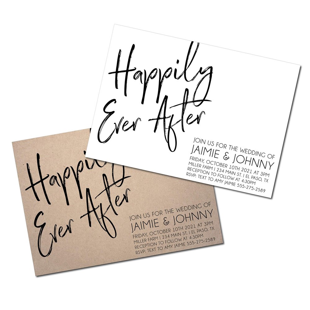 Wedding Invitations | Happily Ever After | Black and White Invites | Kraft | Craft | Modern | Casual