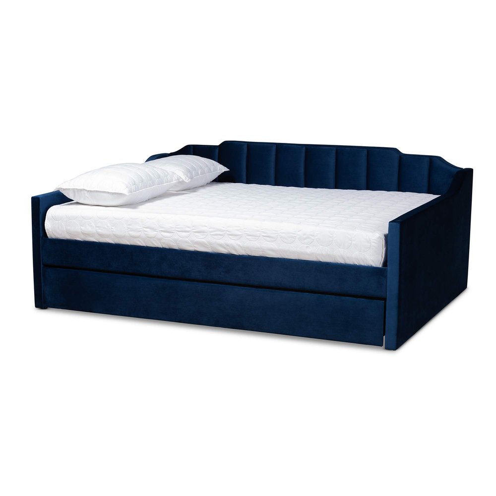 Baxton Studio Lennon Daybeds, Queen, Twin, Navy Blue Velvet
