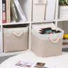 Bidtakay Beige Storage Basket Large Fabric Cloth Baskets [2-Pack] Tall Rectangular Shelf Baskets 16X11.8X11.8 in Canvas Collapsible Storage Bins with Handles for Organizing Living Room(White&Beige) view 3