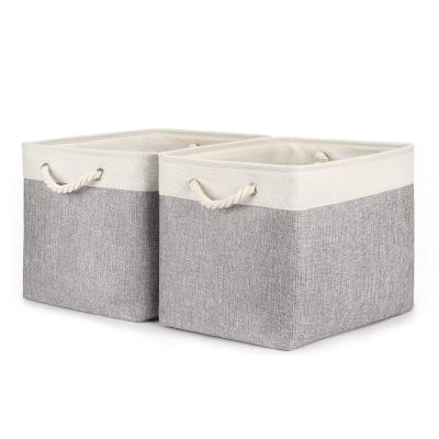Bidtakay Storage Baskets for Organizing Large Storage Bins for Shelves 2 Pack 16x12 in Fabric Baskets for Blanket Nursery Toy Storage Collapsible Organizer Bins Closet Organizers Storage-Grey&White