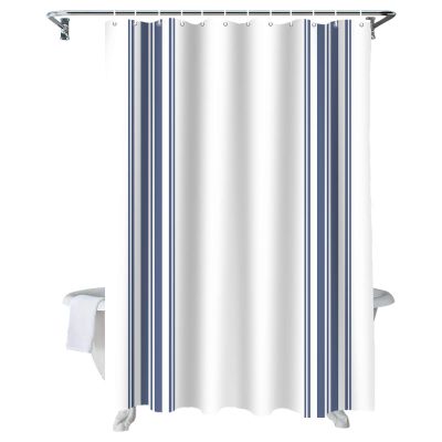 Fabric Shower Curtain for Bathroom, Blue White Stripes, Custom Shower Curtain Set with Hooks, Luxury Bathroom Curtains, Farmhouse Theme Waterproof Polyester Bathroom Accessories, 66x72inch