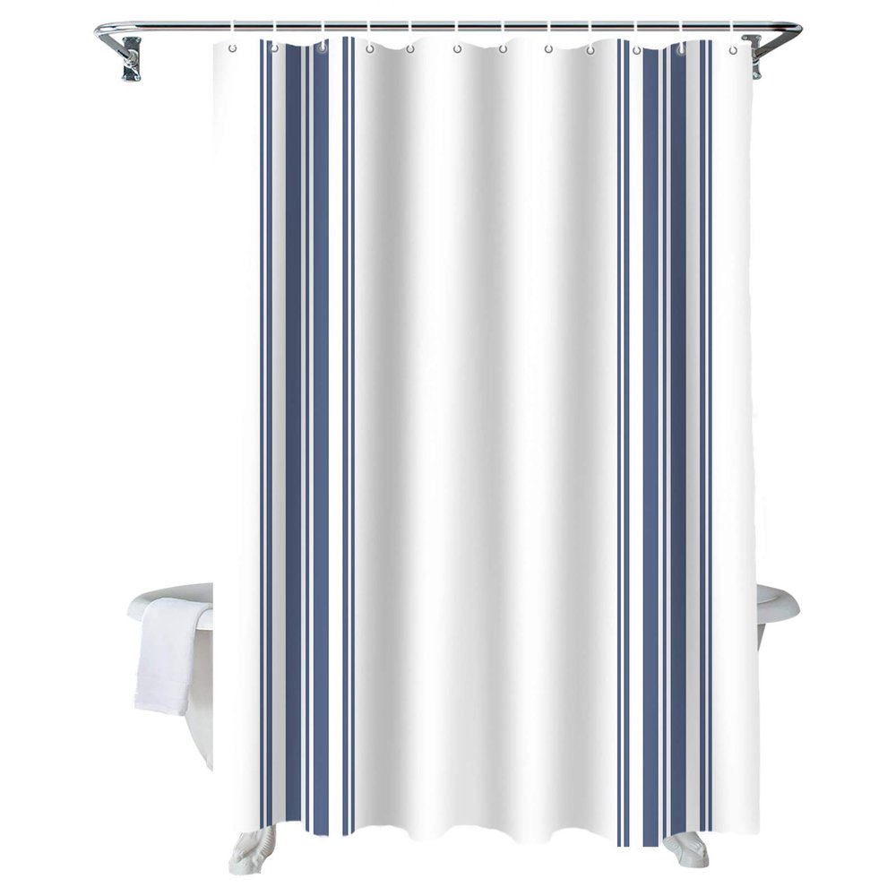 Fabric Shower Curtain for Bathroom, Blue White Stripes, Custom Shower Curtain Set with Hooks, Luxury Bathroom Curtains, Farmhouse Theme Waterproof Polyester Bathroom Accessories, 66x72inch