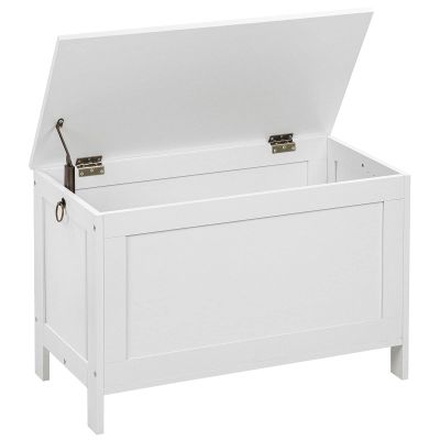 HOOBRO Toy Box, Retro Wooden Look Storage Chest with Safety Hinge, Entryway Storage Bench Supports 220 lb, 29.9 x 15.7 x 18.9 Inches Toy Chest Organizer, Easy Assembly (White) WT75CW01G1