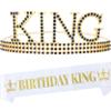 MEANT2TOBE Royal Birthday Accessories for Men - Gold Metal Crown, Sash, and Pin for King Themed Party Decorations view 1