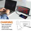 ThreeH Radio Digital Clock with USB Phone Charger 7.3'' LED Curved-Screen Display with Dimmer 2 Alarm Setting Radio Clock for Bedrooms Red view 2