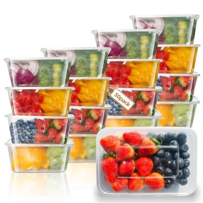 ganfaner 32 oz Disposable Food Containers with Lids, 50pk BPA Free Meal Prep for salad dessert sandwich noodles,Bento Box To Go 1000ml for Gym Office