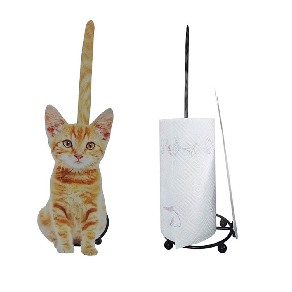 GYDMEG Funny Cat Paper Towel Holder Standing Tissue Toilet Paper Towel Dispenser Toilet Roll Organizer Cast Iron Toilet Paper for Kitchen Bathrooms Home Cat Decorations for Cat Lovers (Orange)