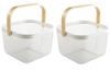 AJIODA 2 Pack Metal Mesh Steel Basket, Storage Organizer Basket Multi-function Hanging Kitchen Baskets Fruit Basket Bin with Wood Handle for Kitchen Bathroom Picnic Cabinet Home Decor, White view 1