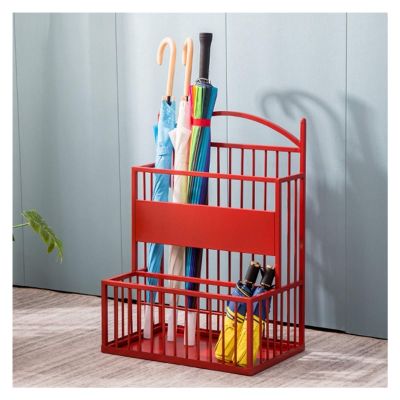 Umbrella Racks Red Metal Commercial Umbrella Stand Holder, Large Capacity Umbrella Basket at Hotel Office Entrance, with Hook and Drip Tray (Size : 36X25X60cm)
