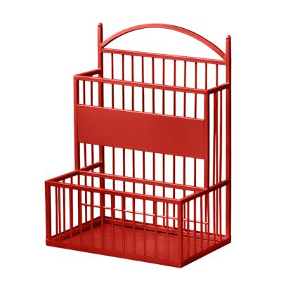 Umbrella Racks Double-Layer Metal Umbrella Stand Holder, Large-Capacity Umbrella Basket with Hook and Drip Tray, Umbrella Organizer for Hotel Office Entrance (Color : Red, Size : 36X25X60cm)