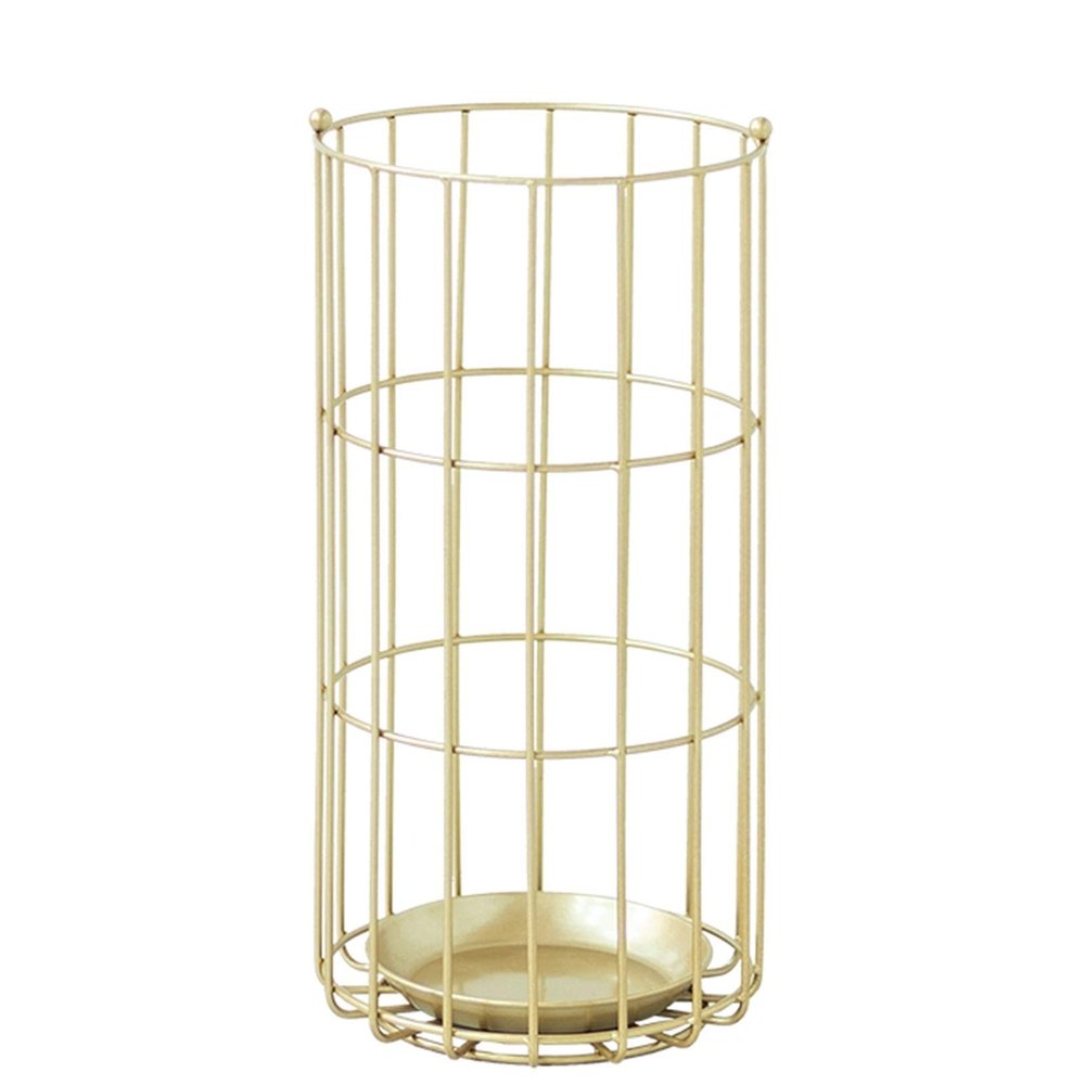 Umbrella Racks Golden Iron Umbrella Stand Holder, Large Capacity Umbrella Basket with Hooks and Drip Tray, Suitable for The Entrance of A Hotel Bank Office, 25x50cm