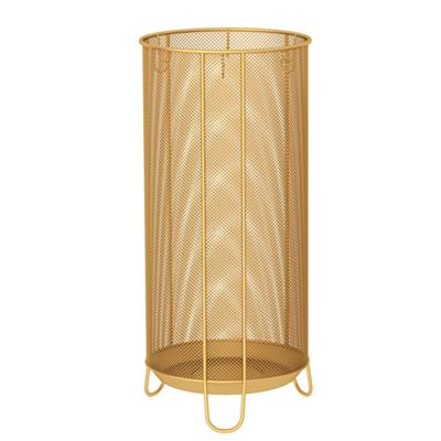 Umbrella Racks Metal Hollow Umbrella Stand Holder, Freestanding Umbrella Basket for Hotel Office, Umbrella Storage Bucket with Hook and Drip Tray (Color : Gold, Size : 26X60cm)