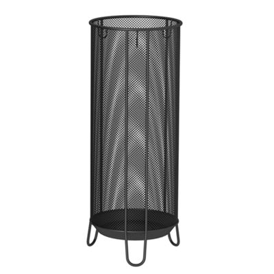 Umbrella Racks Metal Hollow Umbrella Stand Holder, Freestanding Umbrella Basket for Hotel Office, Umbrella Storage Bucket with Hook and Drip Tray (Color : Black, Size : 20X55cm)