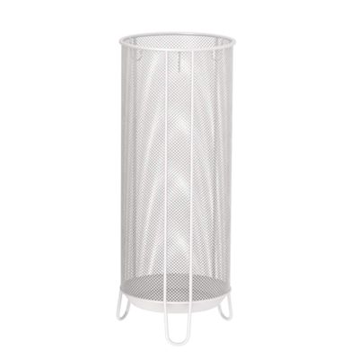 Umbrella Racks Metal Hollow Umbrella Stand Holder, Freestanding Umbrella Basket for Hotel Office, Umbrella Storage Bucket with Hook and Drip Tray (Color : White, Size : 20X55cm)