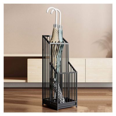 Umbrella Racks Double-Layer Metal Umbrella Stand Holder, Household Commercial Large-Capacity Umbrella Storage Rack with Independent Drip Tray, 26x20x62cm (Color : Black)