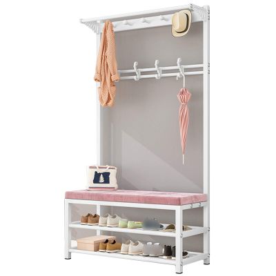 XINGLL Coat Rack Stand Clothes Rack Stand, Metal Frame Hanger with Bench, Hall Entryway Office Storage Stand for Clothes Handbag Shoe, Strong Load-Bearing, Assembly (Color : D, Size : 80X33X170CM)