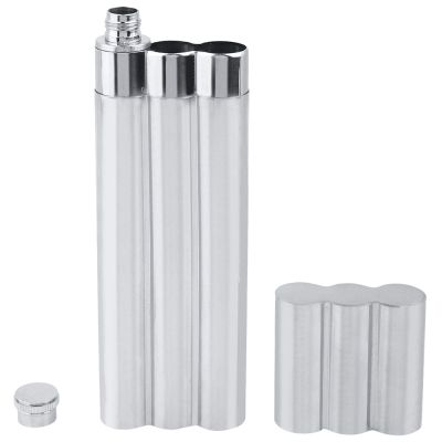 Raguso Three Tubes Stainless Steel Hip Flask and Cigar Holder Humidor Tube Travel Carry Case Portable Cigar Case