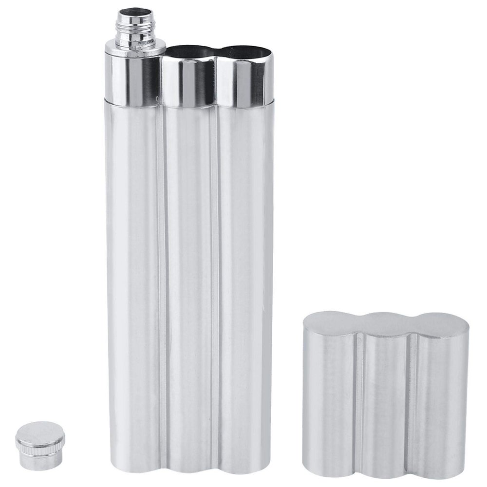 Raguso Three Tubes Stainless Steel Hip Flask and Cigar Holder Humidor Tube Travel Carry Case Portable Cigar Case