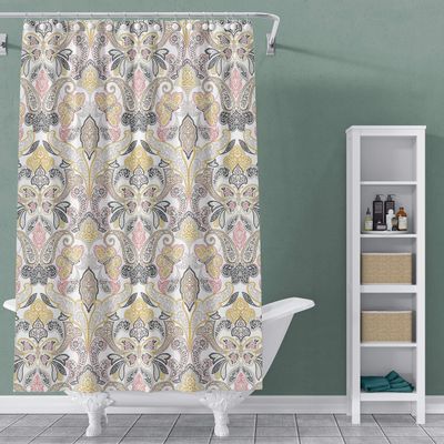 Kashi Home Printed Canvas Shower Curtain Polyester Bathroom Decor Beautiful Paisley Design 70" x 70" - Dahila