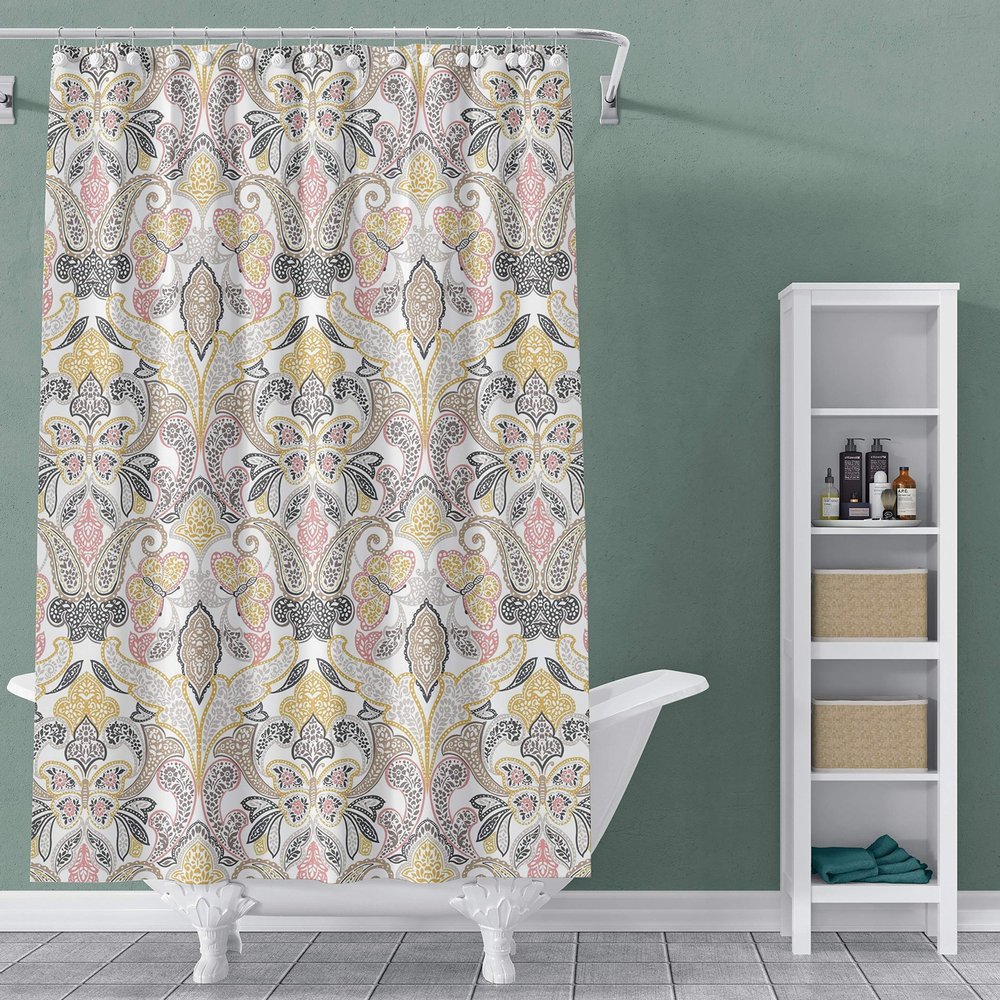 Kashi Home Printed Canvas Shower Curtain Polyester Bathroom Decor Beautiful Paisley Design 70" x 70" - Dahila