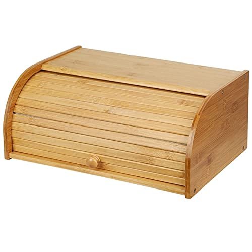 Anncus Promotion! Natural Wooden Bread Box Bamboo Roll Top Bread Box Kitchen Food Storage Bin, Countertop Bread Keeper - (Color: natural wood color)