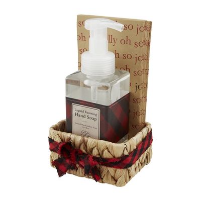 Mud Pie Christmas Toasted Marshmallow Scented Soap & Napkin Basket Set, Red Check