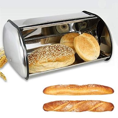 Anncus Big deal 1Pc Large Stainless Steel Bread Box Storage Bin Keeper Food Kitchen Container Bread Holder - (Size: M, Color: Silver)