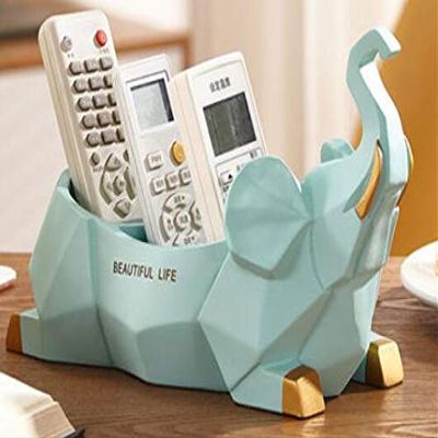 Anncus Fun cute elephant home desktop storage box decoration Creative geometric elephant craft remote control storage box - (Color: Blue)