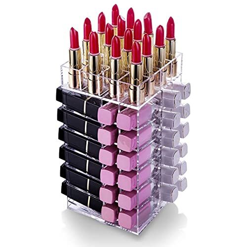 Anncus High Capacity Rotating Acrylic Makeup Organizer Storage Case Lipstick Holder Boxes Rotating Lip Gloss Organizer Display MJ1124 - (Color: 12x12x23)