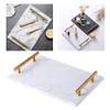 Anncus Natural Rectangular Marble Tray with Gold Metal Handles for Kitchen Bathroom - (Color: White) view 1