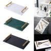 Anncus Natural Rectangular Marble Tray with Gold Metal Handles for Kitchen Bathroom - (Color: White) view 2