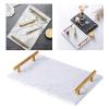 Anncus Natural Rectangular Marble Tray with Gold Metal Handles for Kitchen Bathroom - (Color: White) view 3