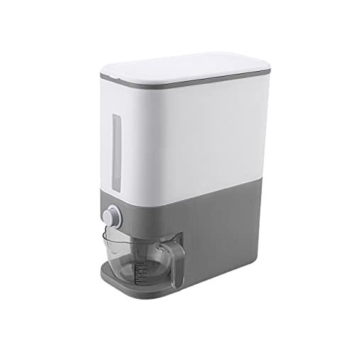 Anncus Cereal Dispenser Storage Box Automatic Plastic Food Tank Rice Container Organizer Measuring Cup Kitchen Grain Storage Cans - (Color: Grey)