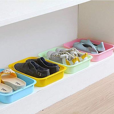 Anncus Creative Shoe Box Case Plastic Square Storage Boxes & Bins Sundries Container Stackable Shoes Organizer - (Color: Blue)